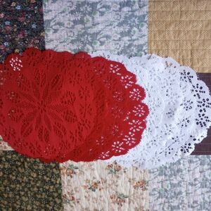 Red and White Lace Doilies